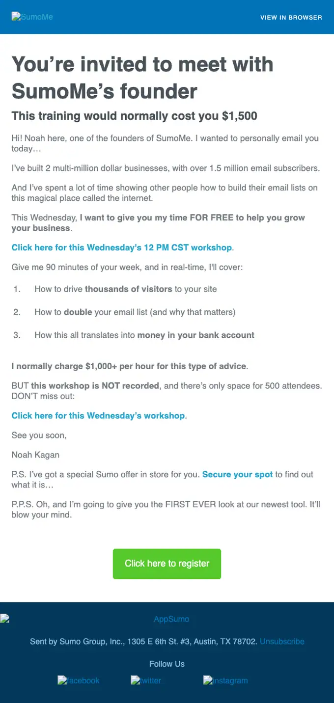 SumoMe event invite email, full length