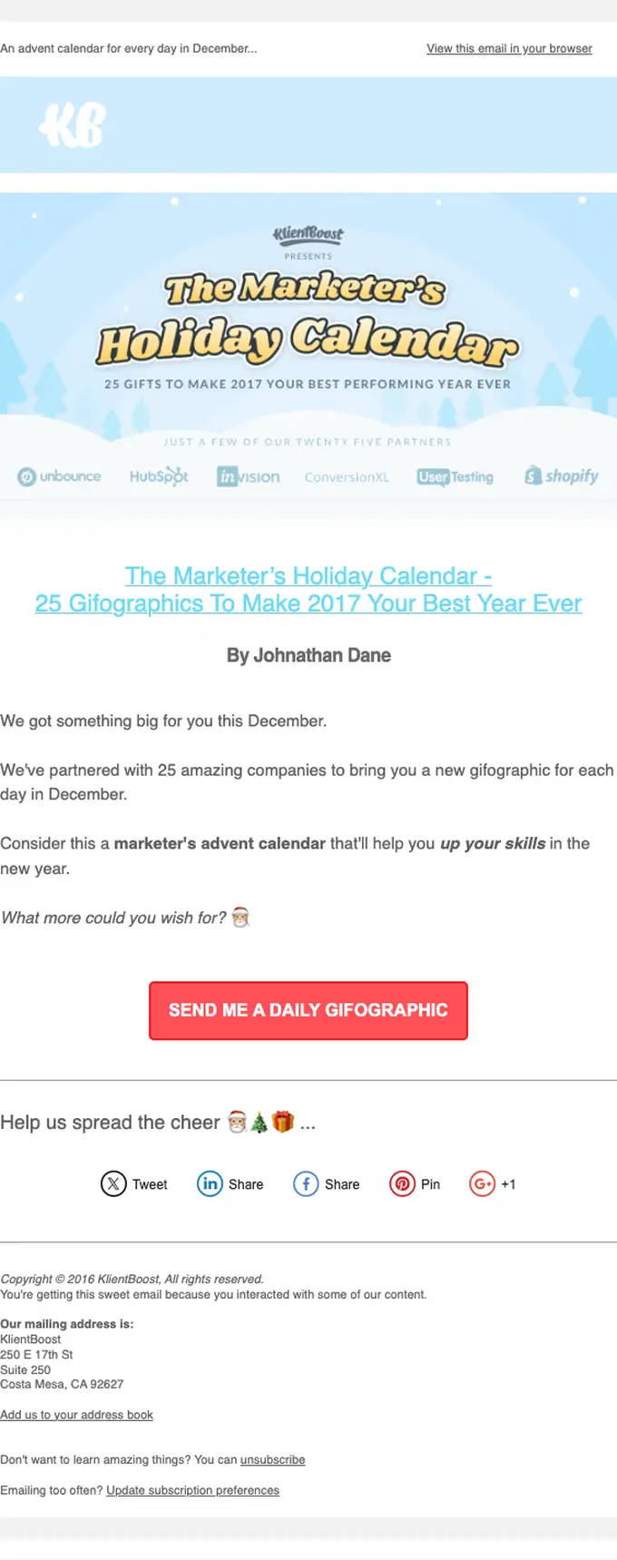 KlientBoost seasonal email, full length