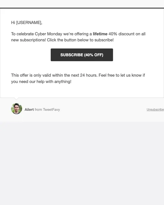 TweetFavy Cyber Monday email