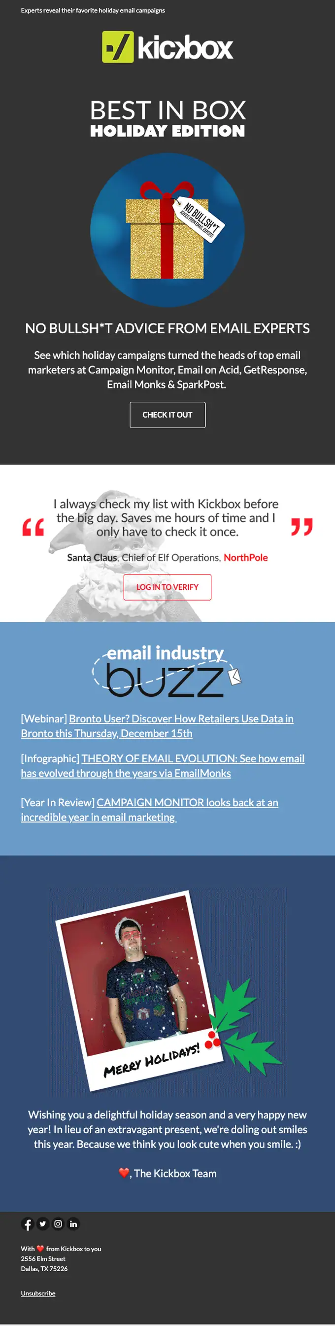 Kickbox newsletter email, full length