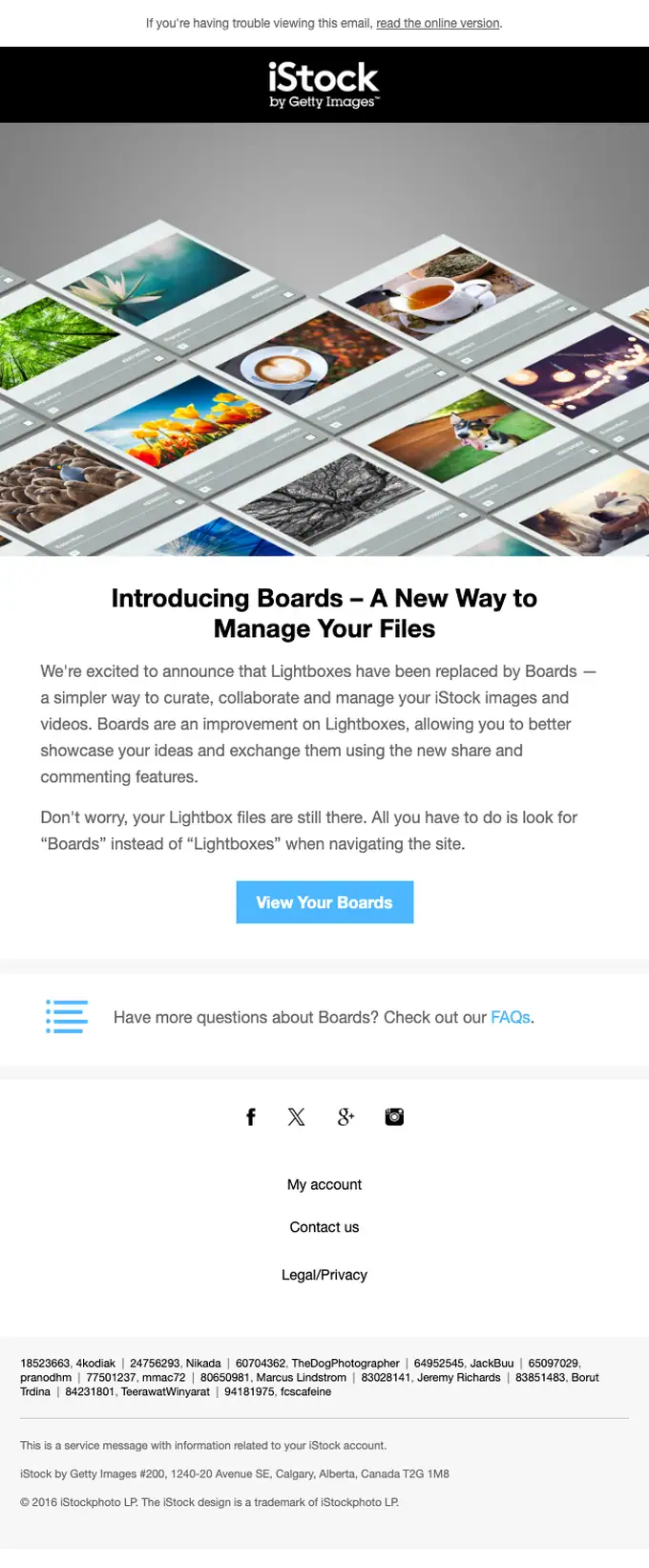 iStock account notice email, full length