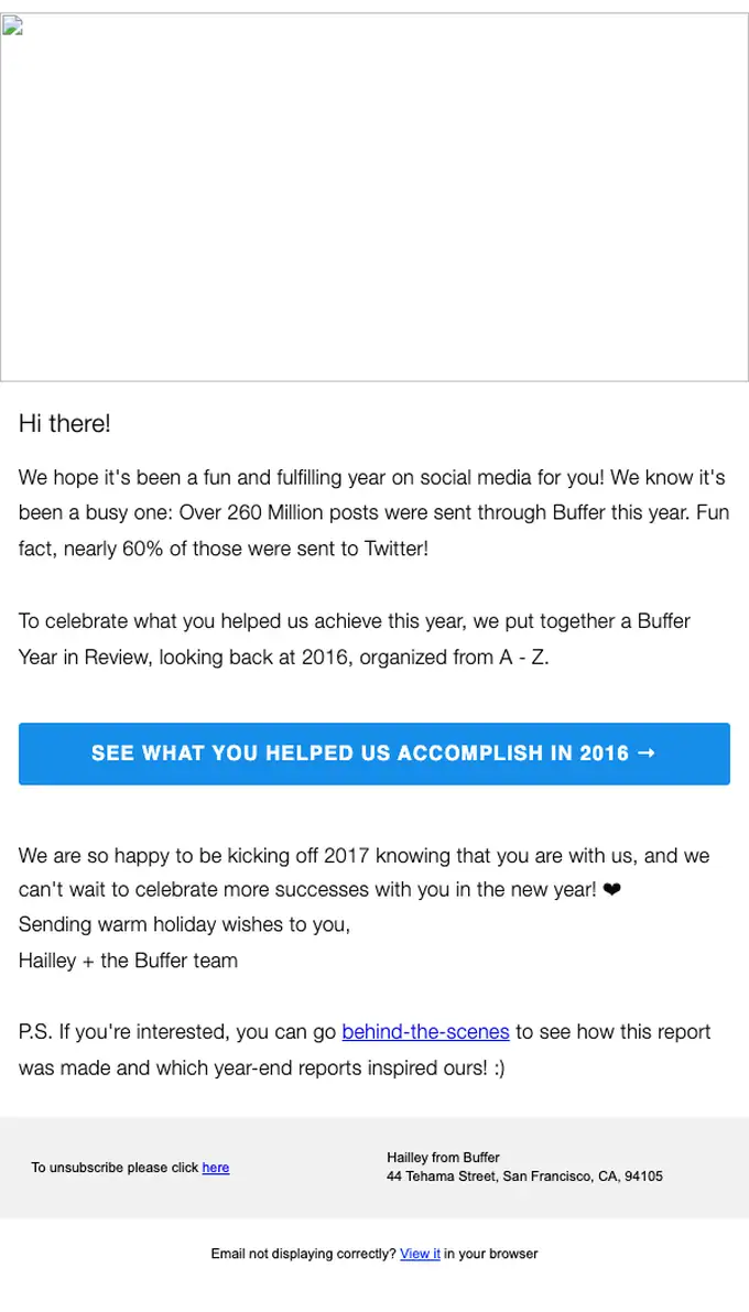 Buffer thank you email, full length
