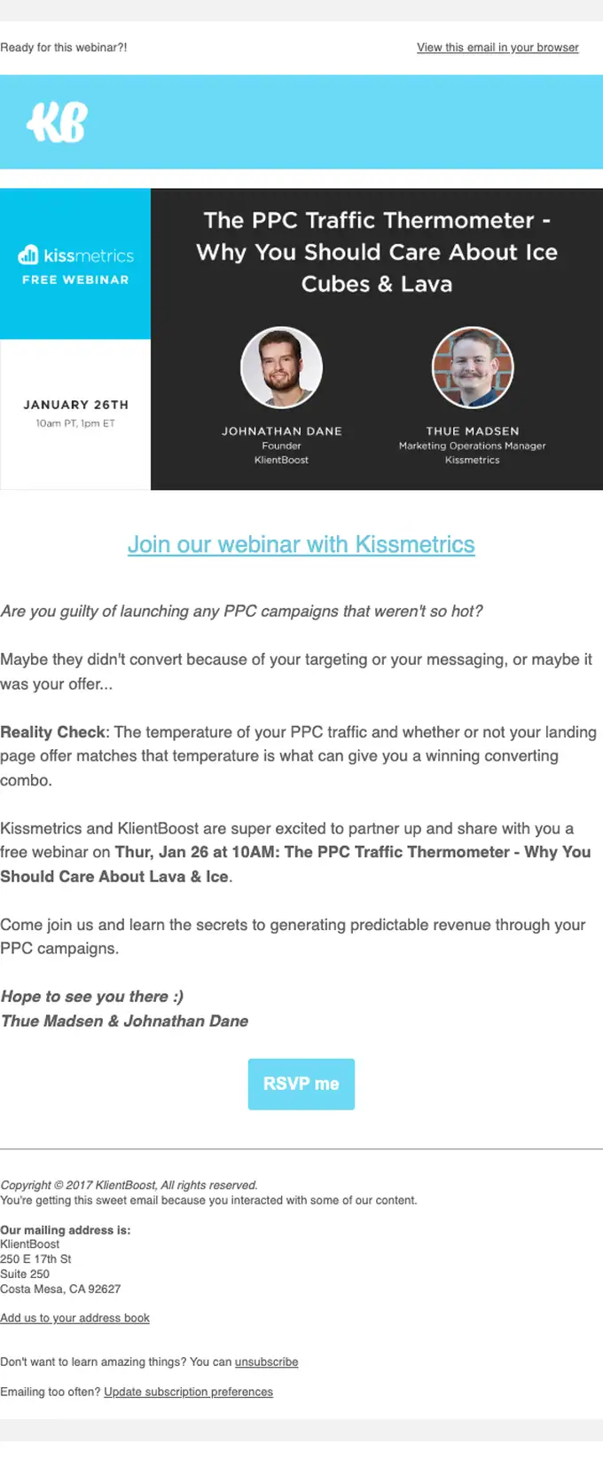KlientBoost webinar email, full length