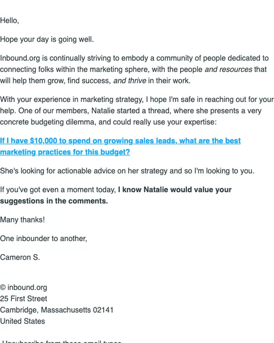 inbound.org survey email