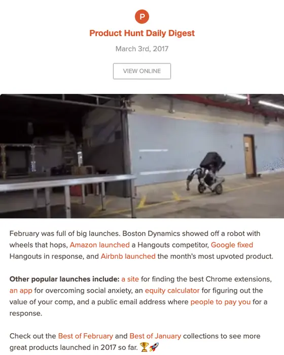 Product Hunt Daily digest email