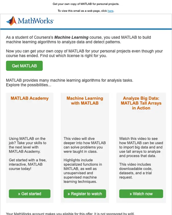MathWorks MOOC Team promotional email