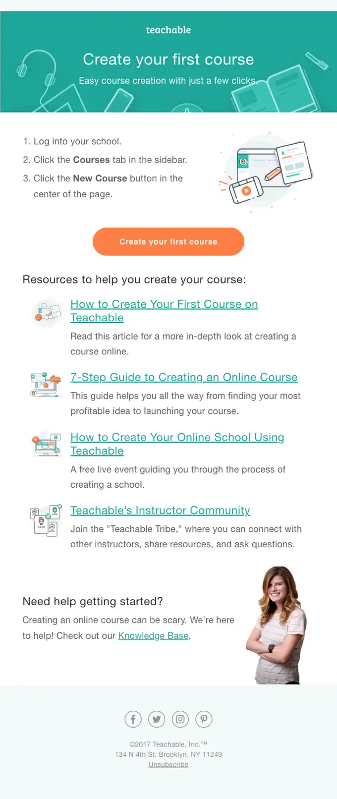 Teachable welcome email, full length