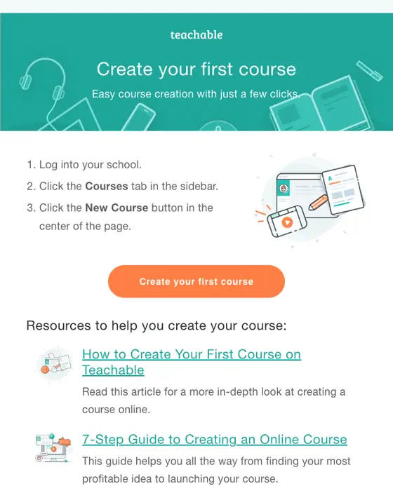 Teachable onboarding drip email