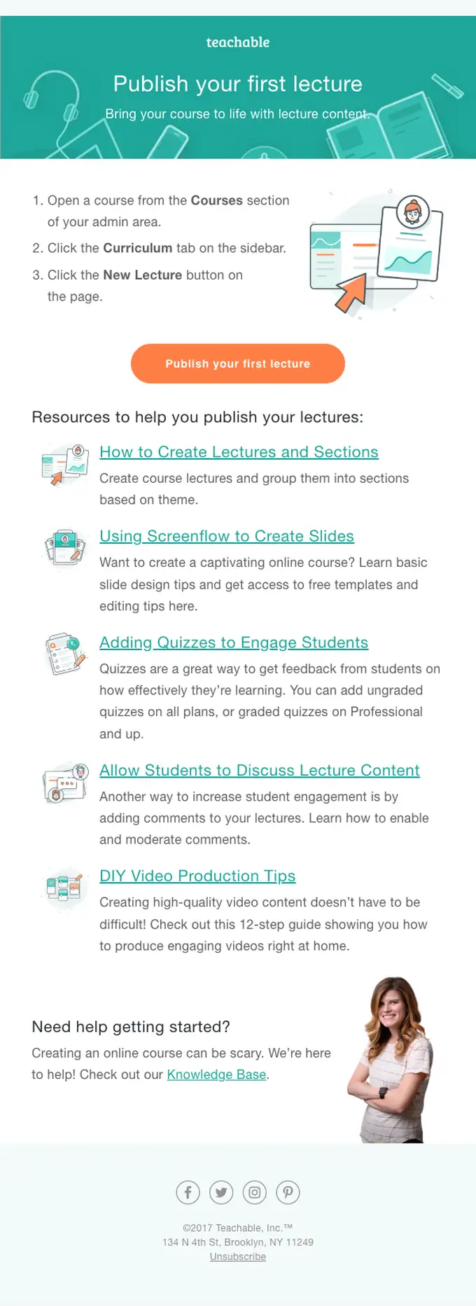 Teachable onboarding email, full length