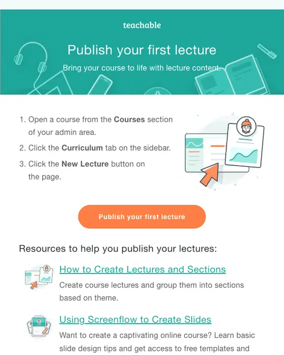 Teachable onboarding drip email