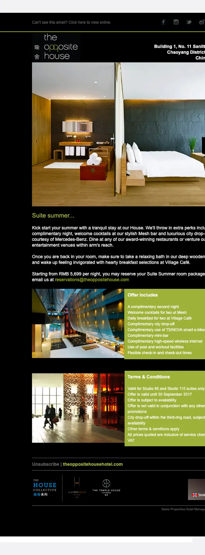 The Opposite House promotional email, full length