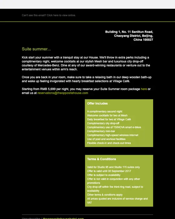 The Opposite House promotional email