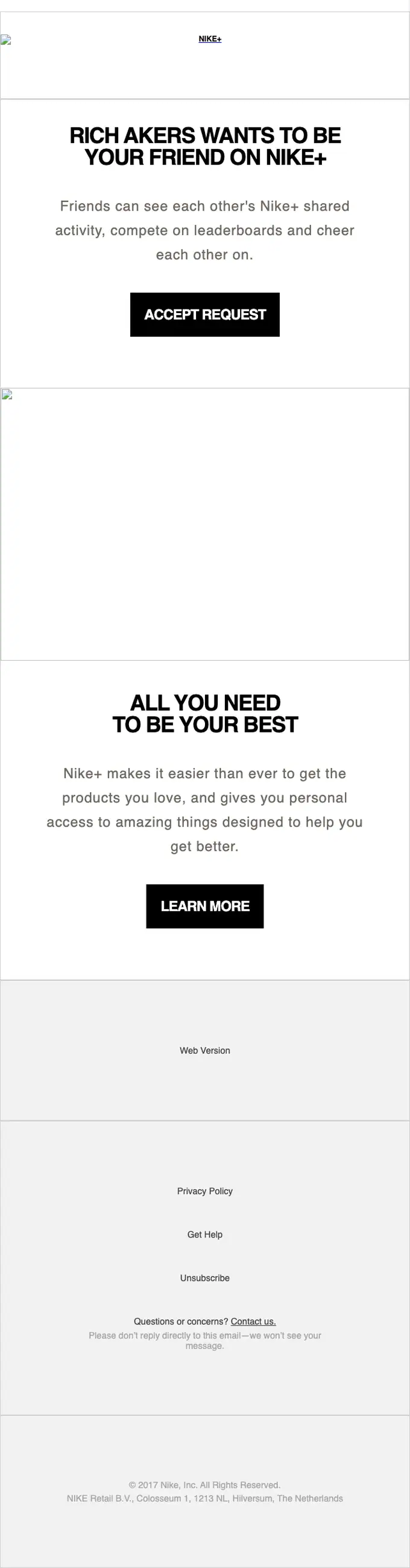 Nike+ referral email, full length