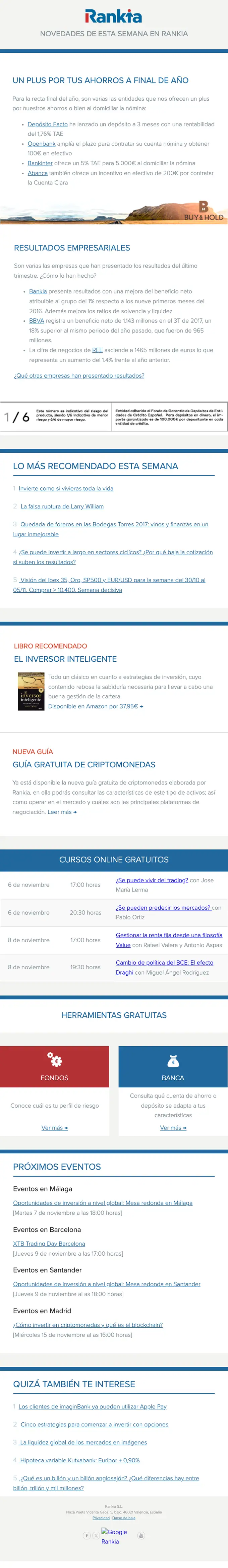 Rankia newsletter email, full length