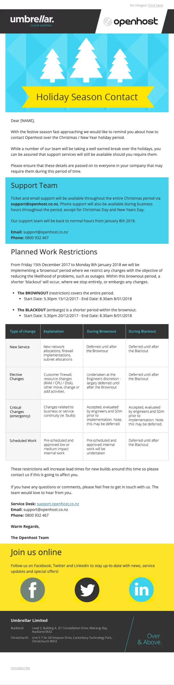 Openhost account notice email, full length