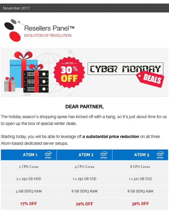 ResellersPanel Cyber Monday email