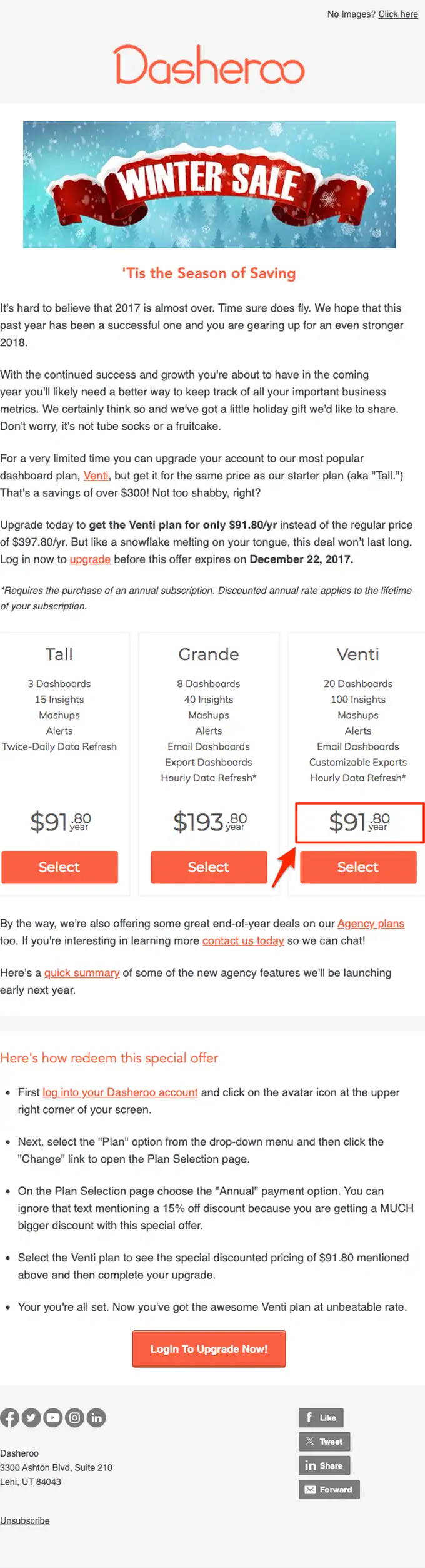 Dasheroo sale email, full length