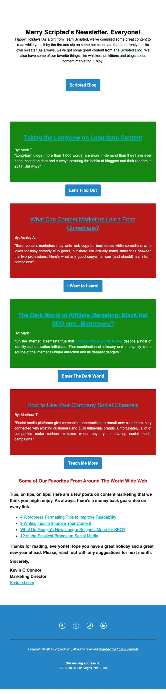 Scripted newsletter email, full length