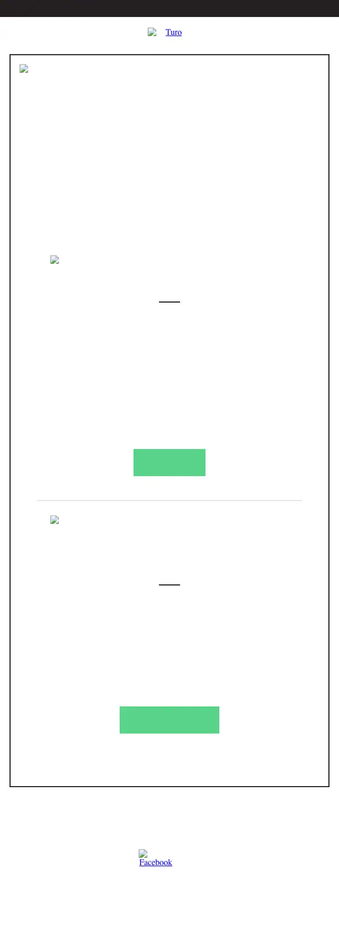 Turo promotional email, full length