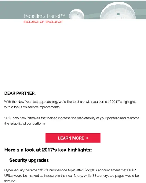 ResellersPanel seasonal email