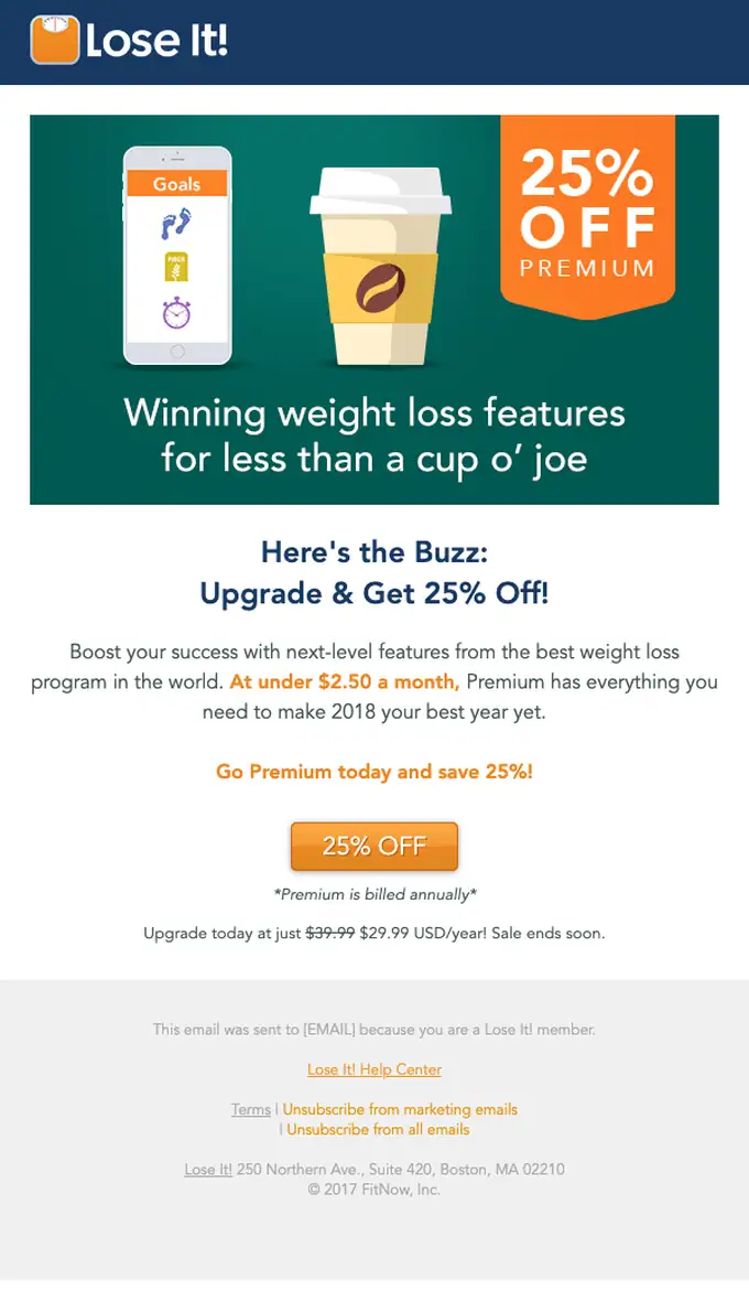 Lose It! discount offer email, full length