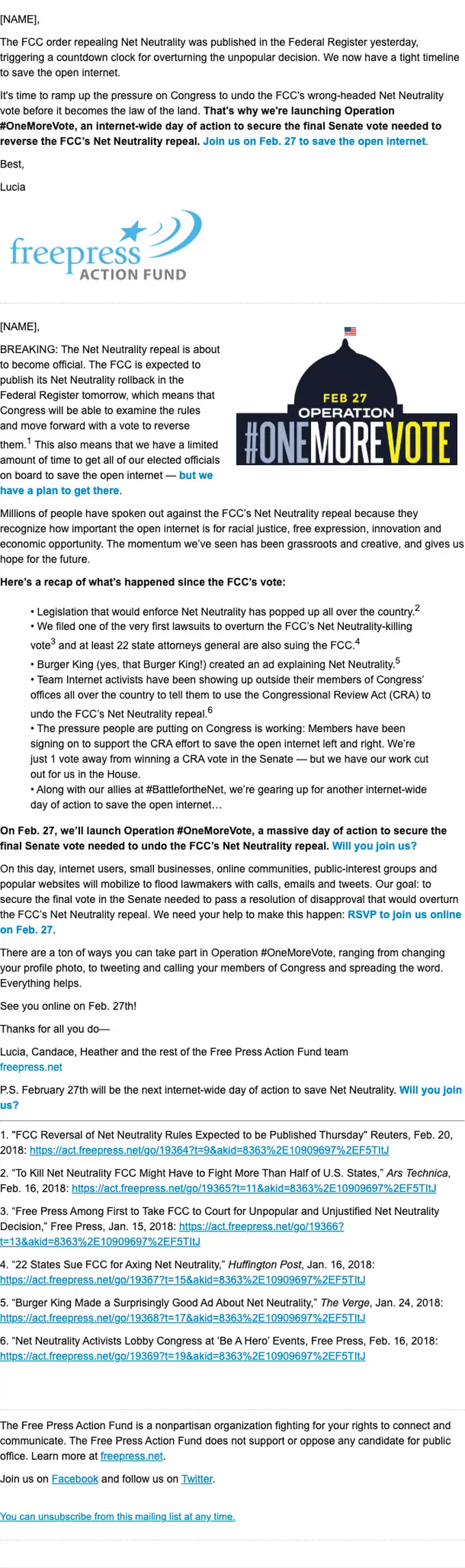 FreePress.net newsletter email, full length