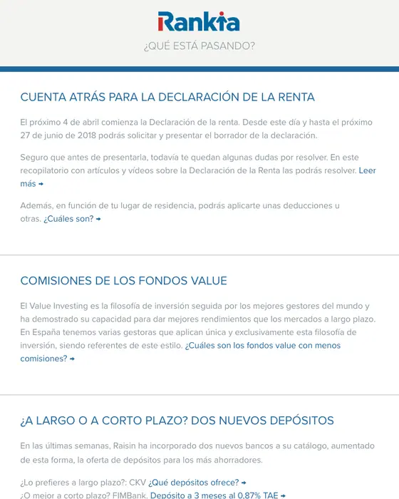Rankia newsletter email