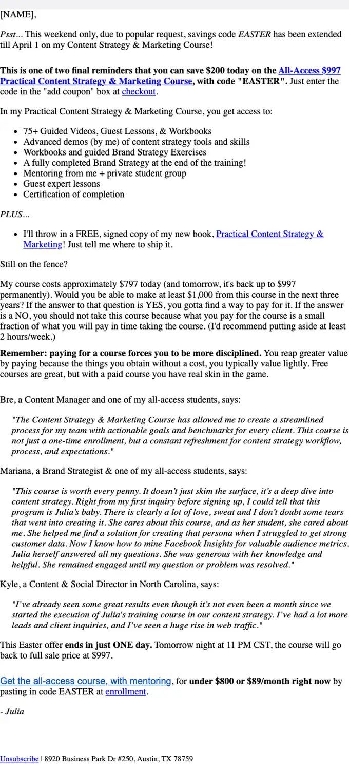 Express Writers promotional email, full length