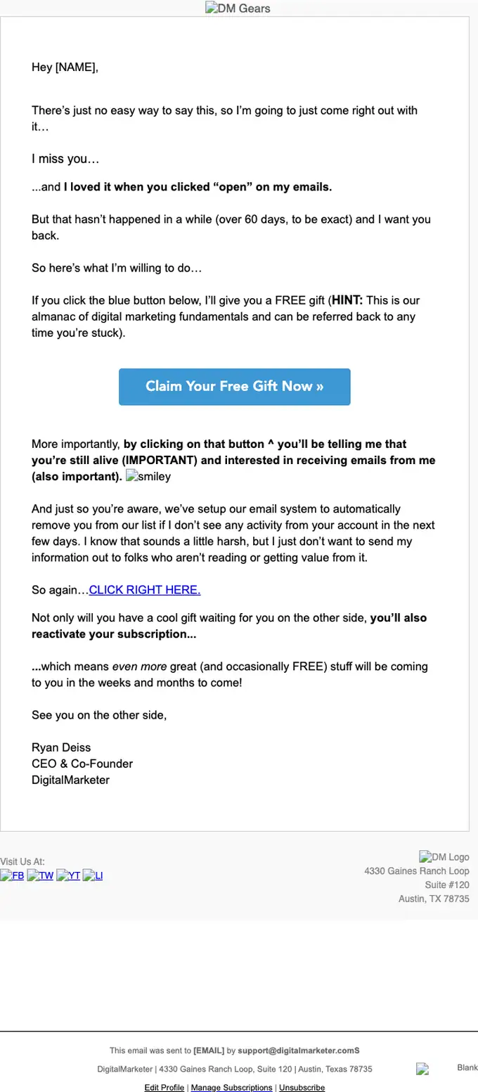 DigitalMarketer re engagement email, full length
