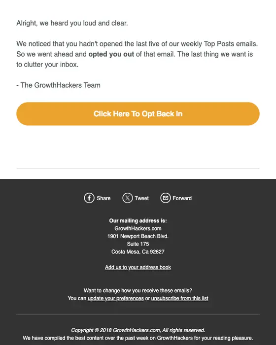GrowthHackers account notice email