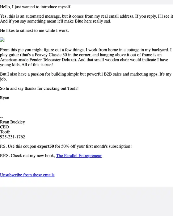 Toofr welcome email