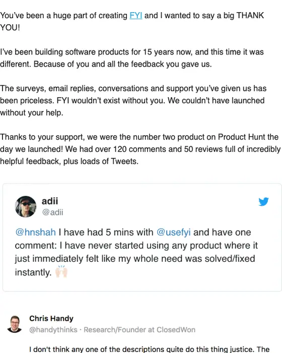 Product Habits thank you email