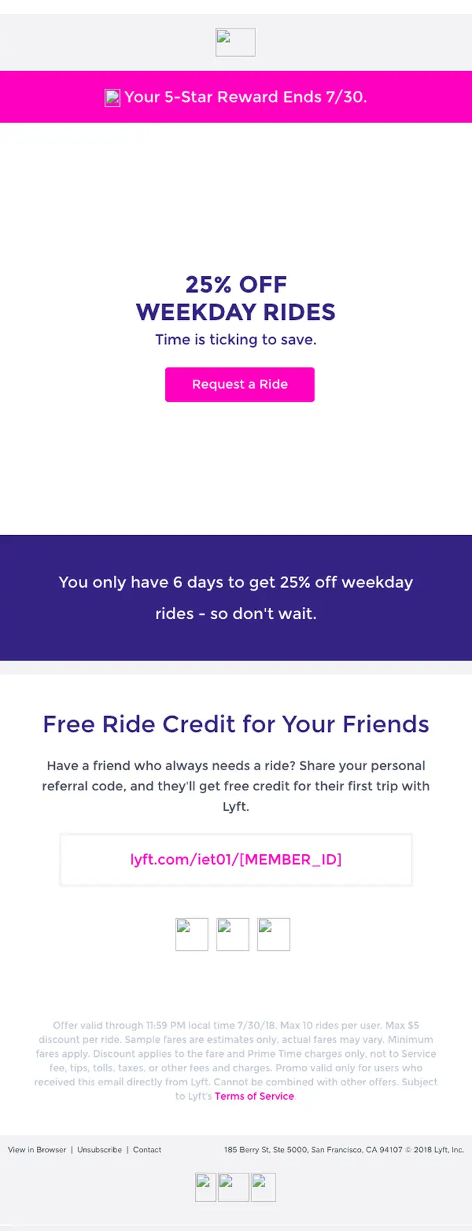 Lyft discount offer email, full length