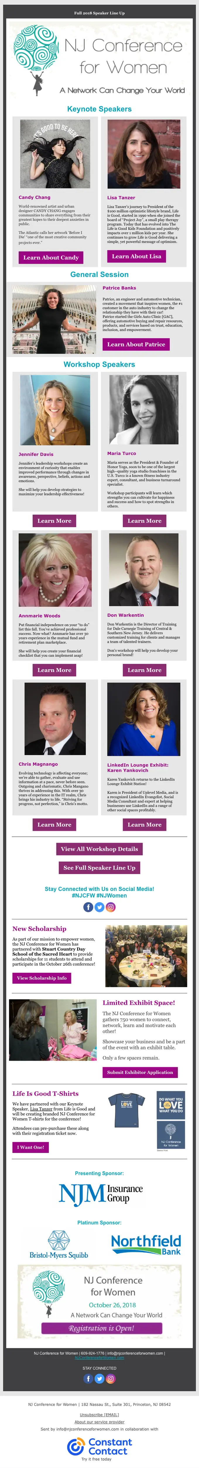 NJ Conference for Women promotional email, full length