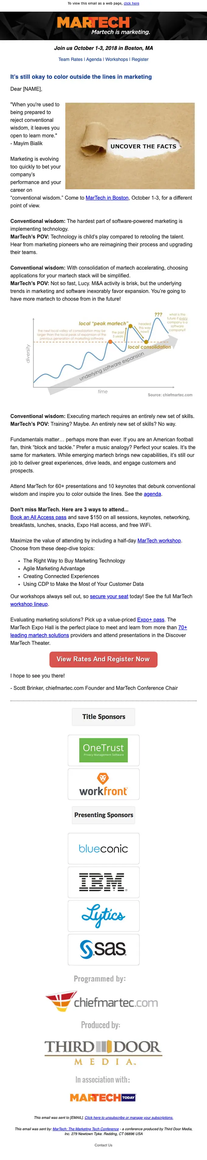 MarTech Conference event invite email, full length