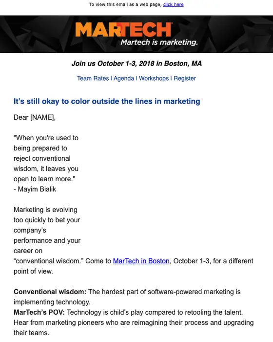 MarTech Conference event invite email