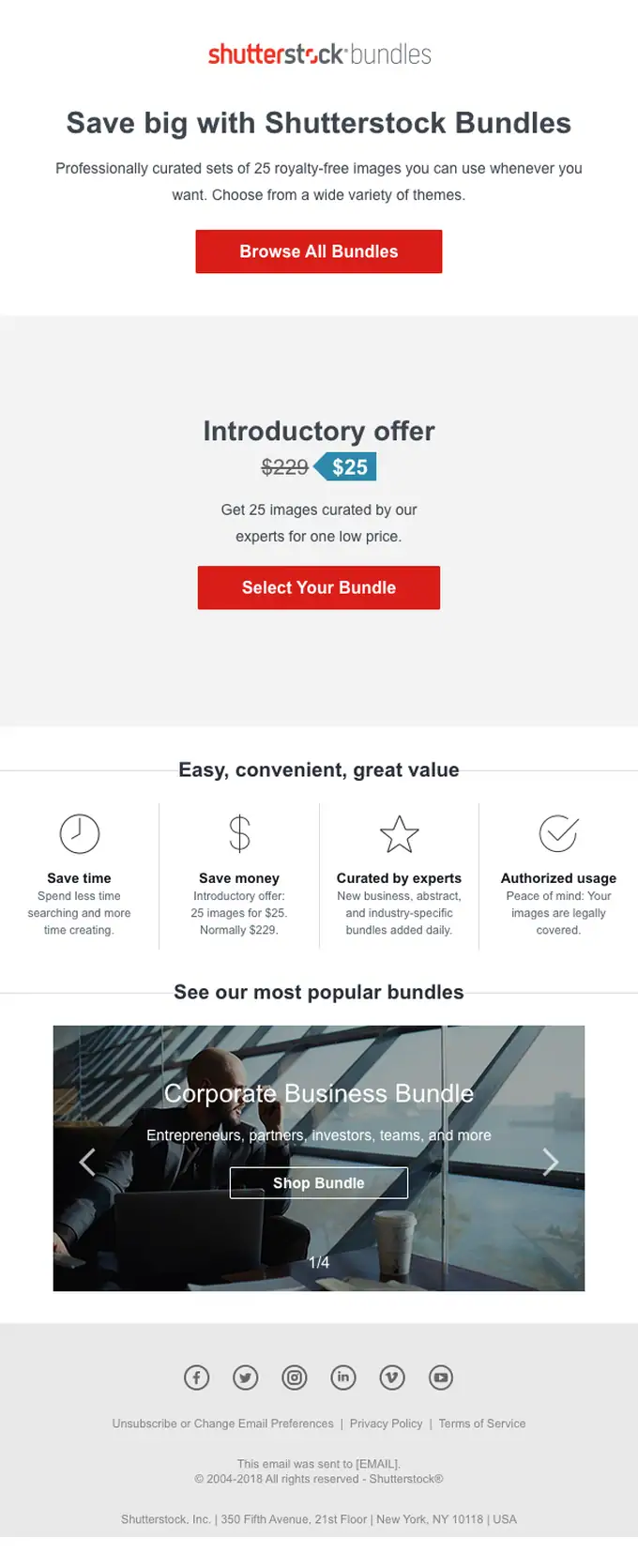 Shutterstock discount offer email, full length