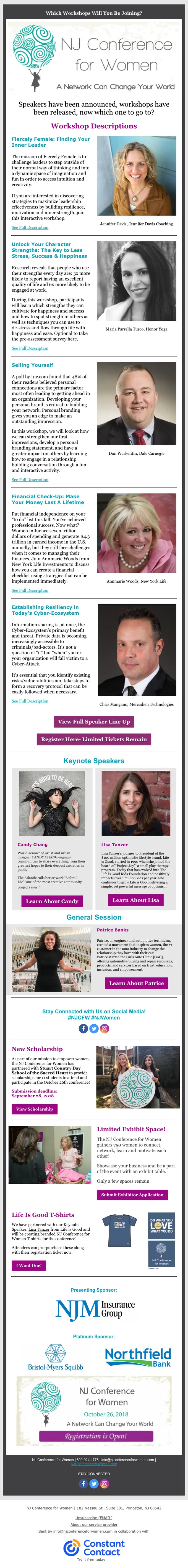 NJ Conference for Women event invite email, full length