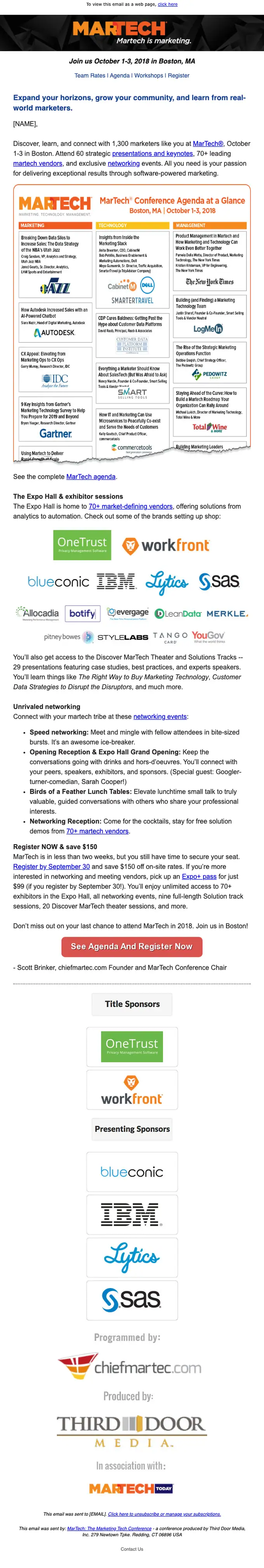 MarTech Conference event invite email, full length