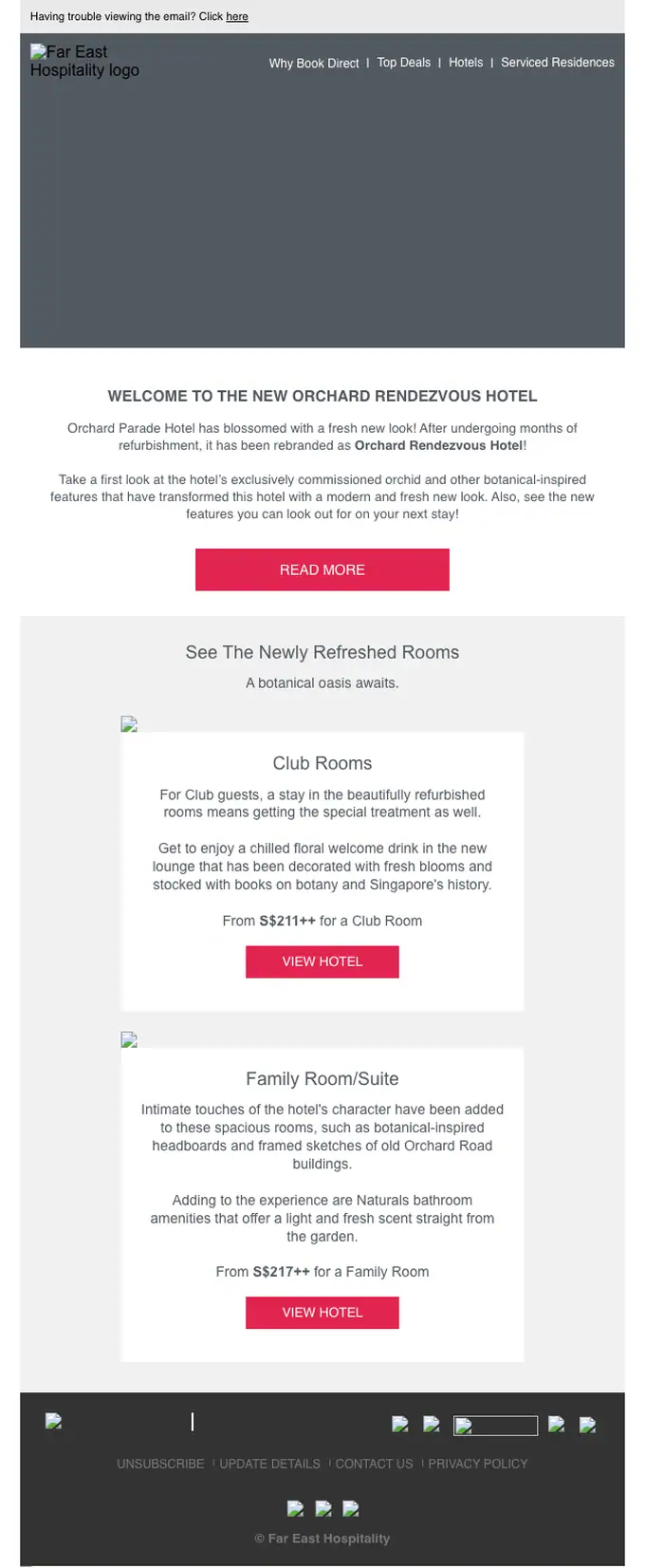 StayFarEast.com by Far East Hospitality product launch email, full length