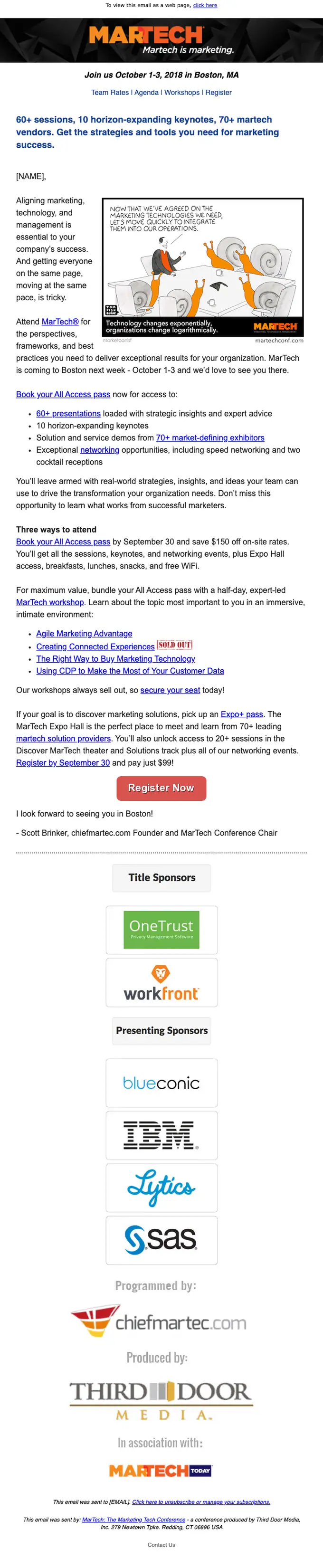 MarTech Conference event invite email, full length