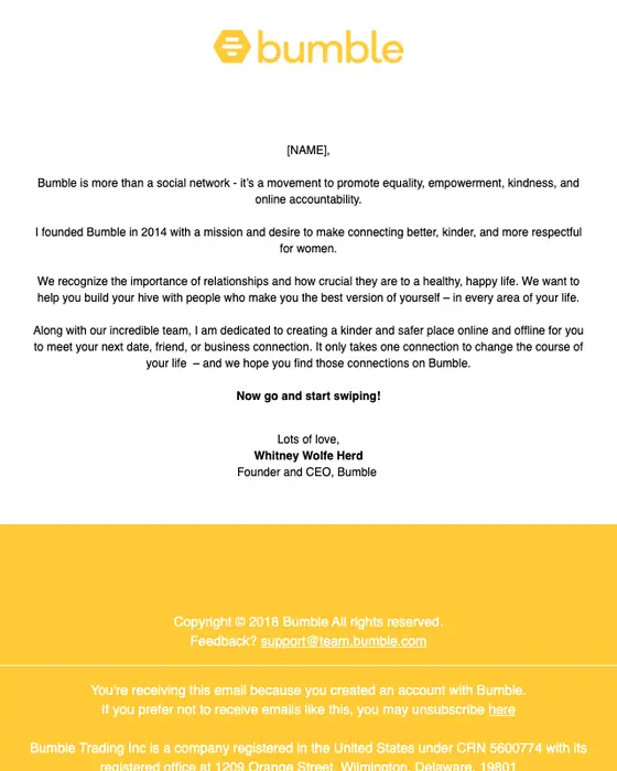 Bumble welcome email