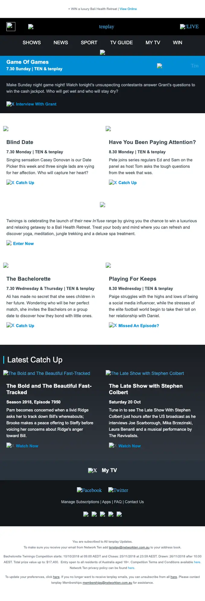 tenplay newsletter email, full length