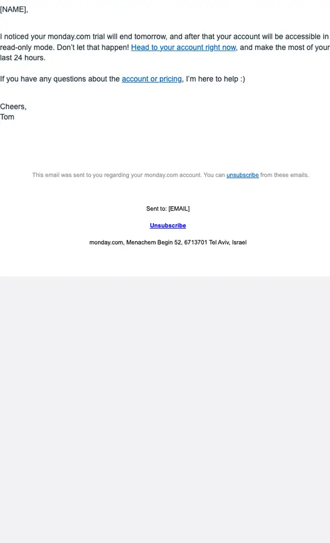 monday.com expiration notice email, full length