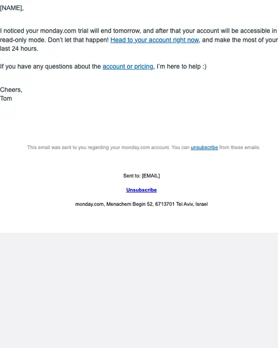 monday.com expiration notice email
