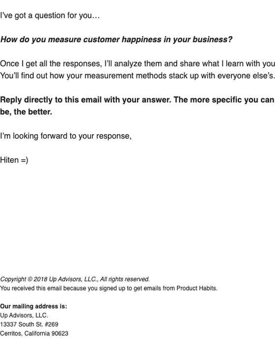 Product Habits survey email