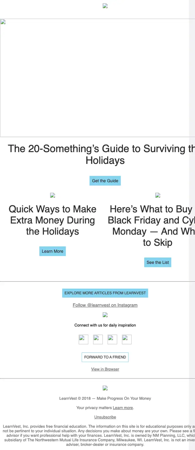 LearnVest promotional email, full length