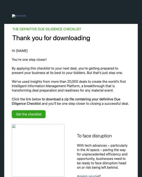 Ansarada thank you email