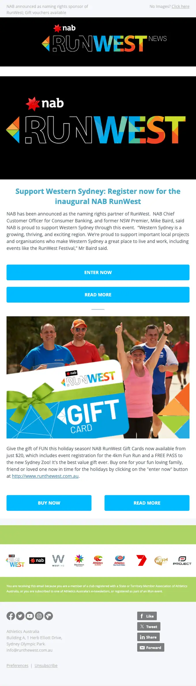 RunWest promotional email, full length