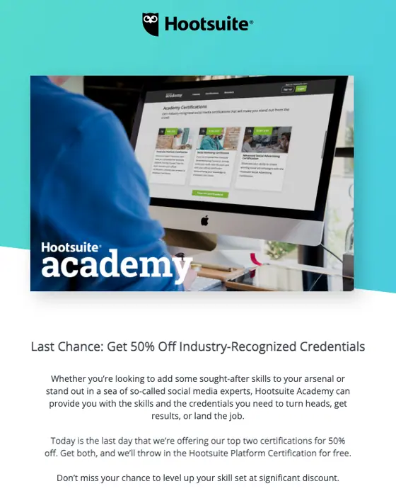 Hootsuite Academy email